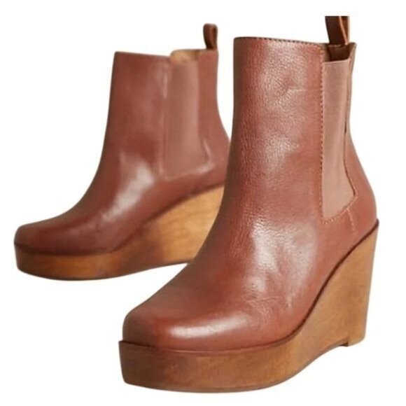 KDB Shoes - Kelsi Dagger Brooklyn Ubel Women Chelsea Boots 7.5 Brown Platform Wedge Ankle Bo